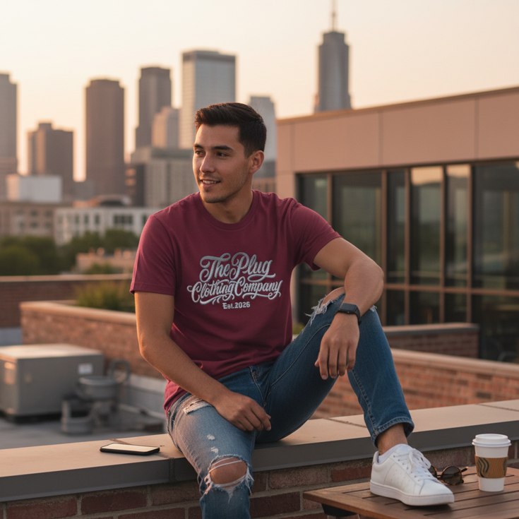 The Plug Clothing Company Chicano Script Logo T-Shirt – Premium Heavyweight Cotton Tee