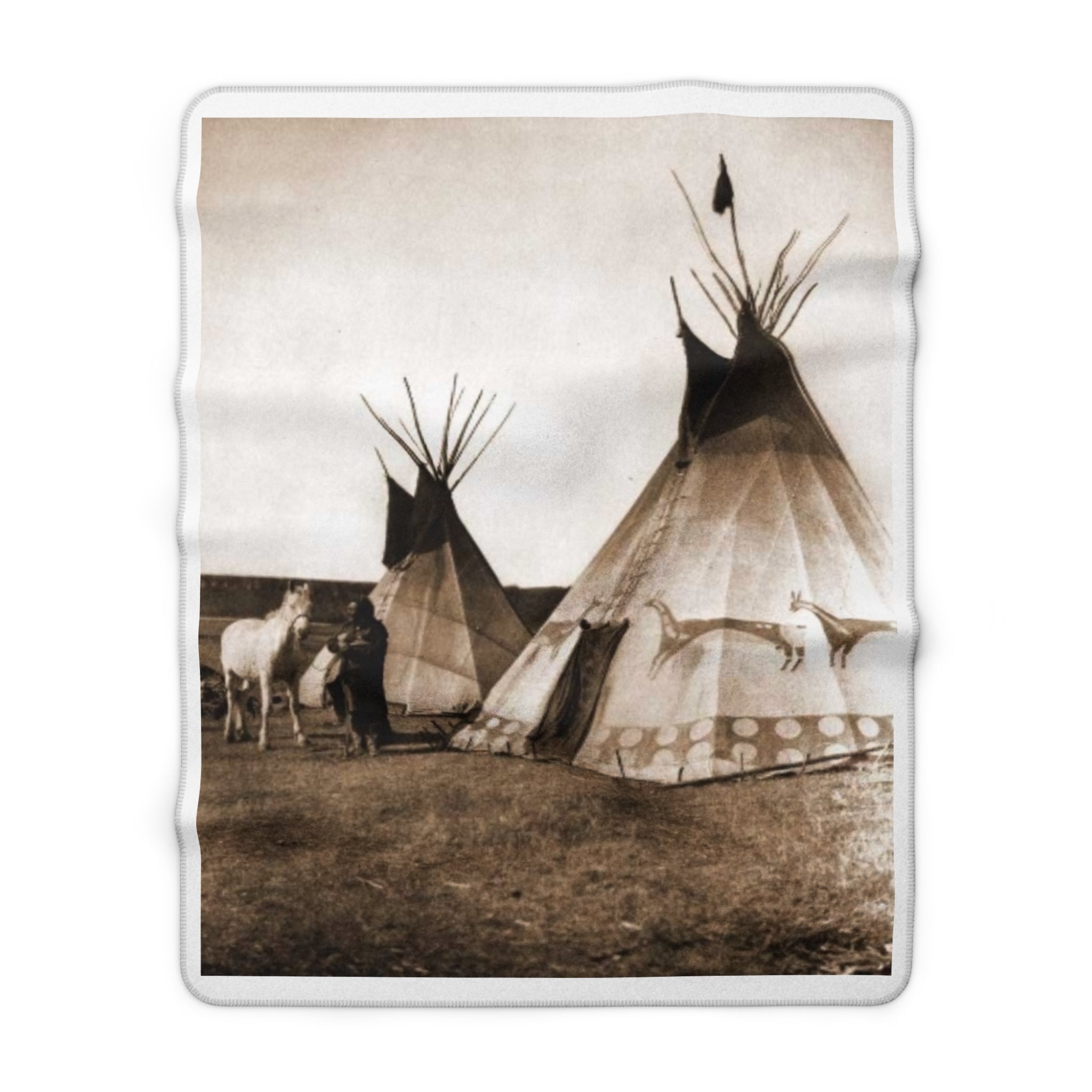 Sherpa Blanket — Vintage Western Teepees & Horses Fleece Throw - Art by Seepengoose: The Plug Clothing Company