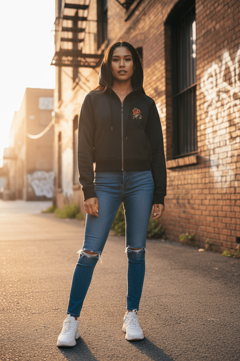 She's The Plug: Women's Cropped Zip-Through Hoodie - Art by Seepengoose: The Plug Clothing Company