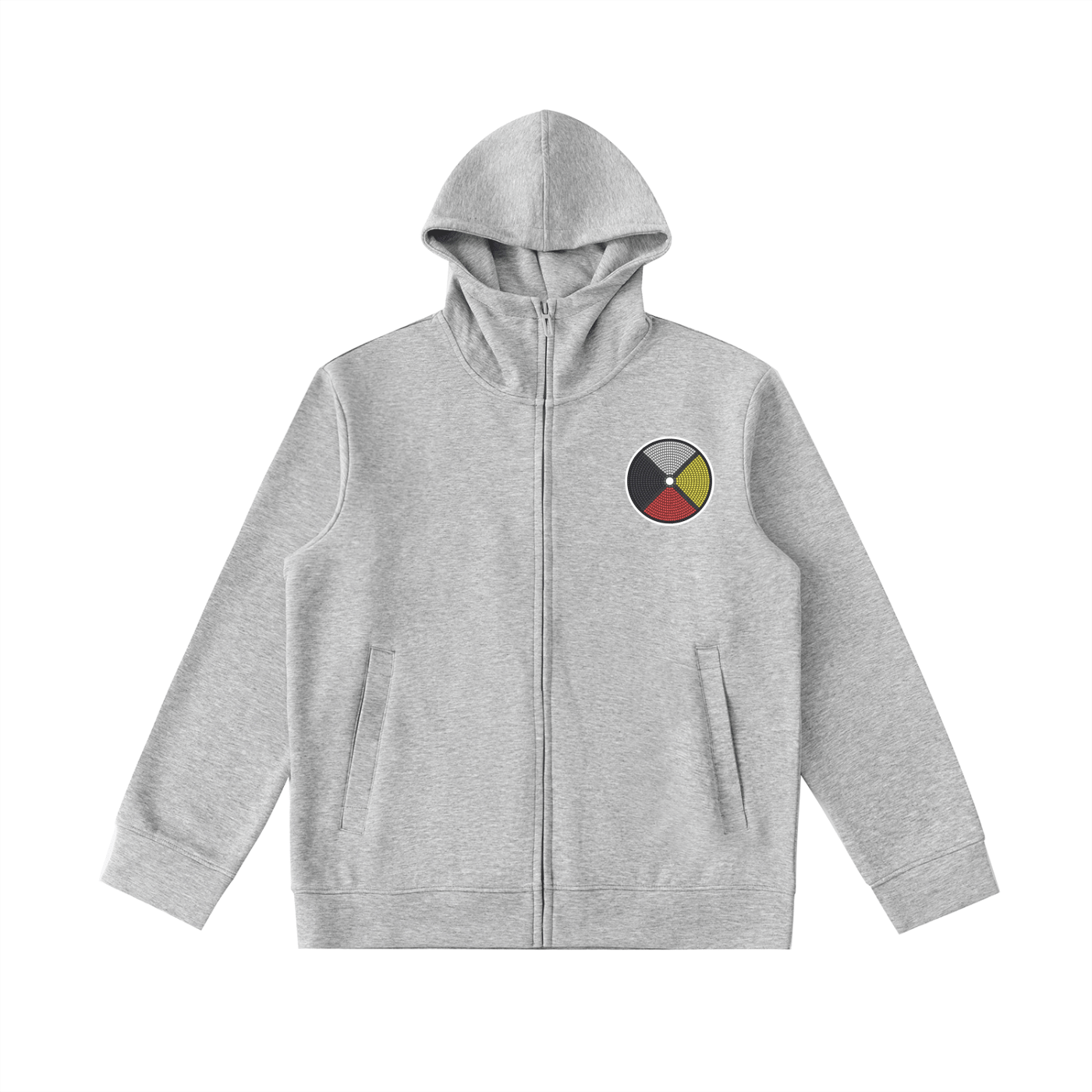 Sittinbull & Medicine wheel: Essential Heavyweight High Neck Zip-Up Hoodie - Art by Seepengoose: The Plug Clothing Company