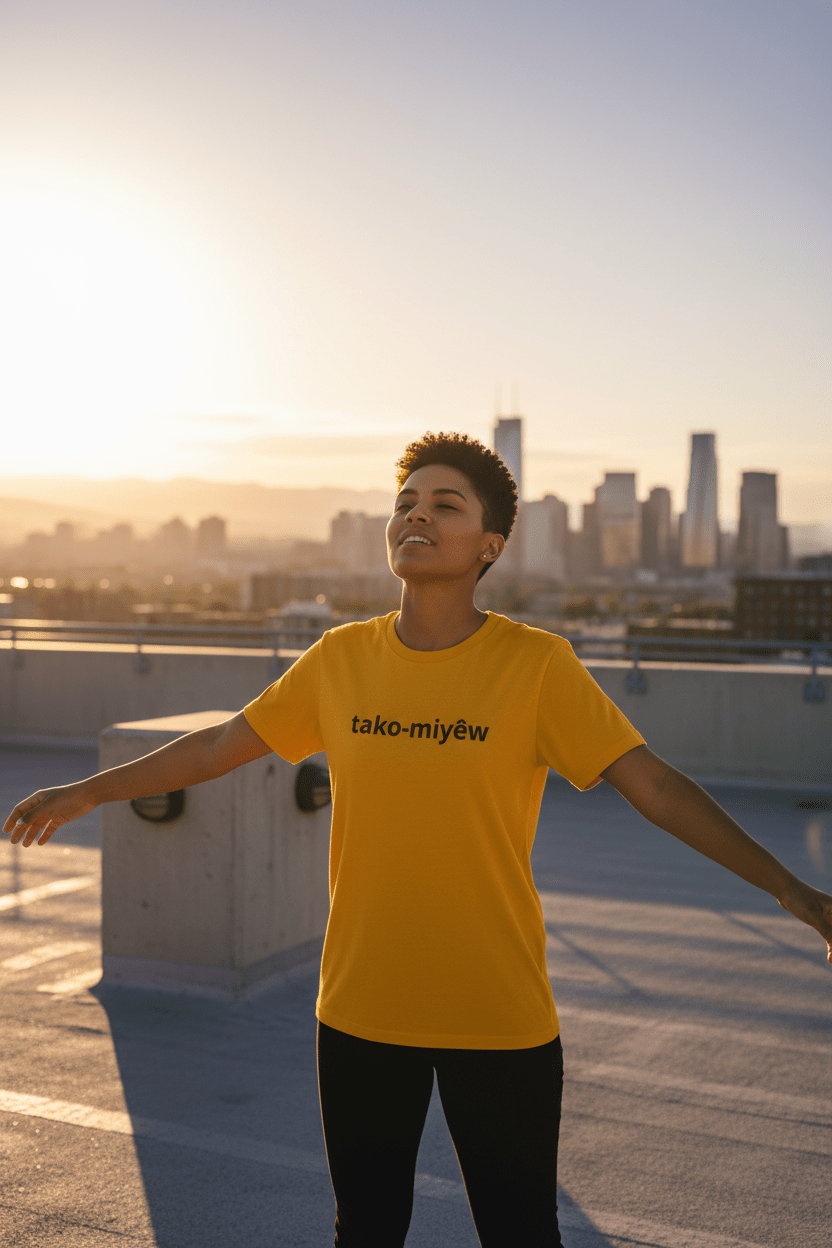 Tako-Miyêw Tee — Minimal Indigenous Language Graphic T-Shirt - Art by Seepengoose: The Plug Clothing Company