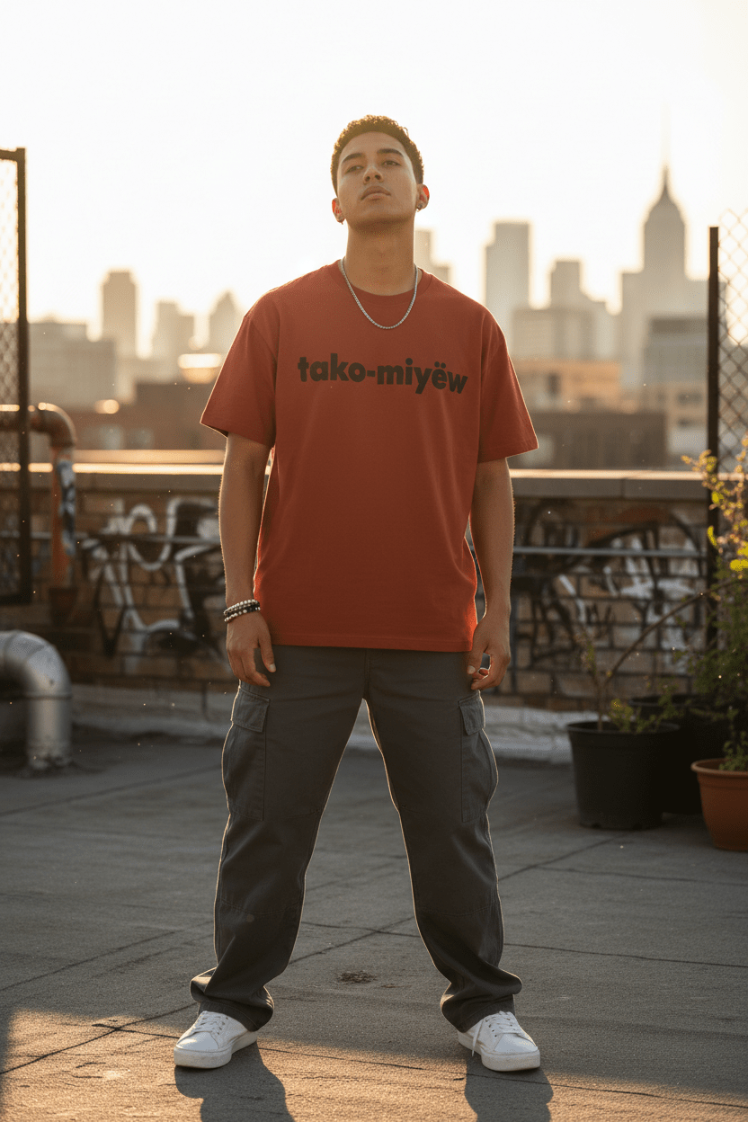 Tako-Miyêw Tee — Minimal Indigenous Language Graphic T-Shirt - Art by Seepengoose: The Plug Clothing Company