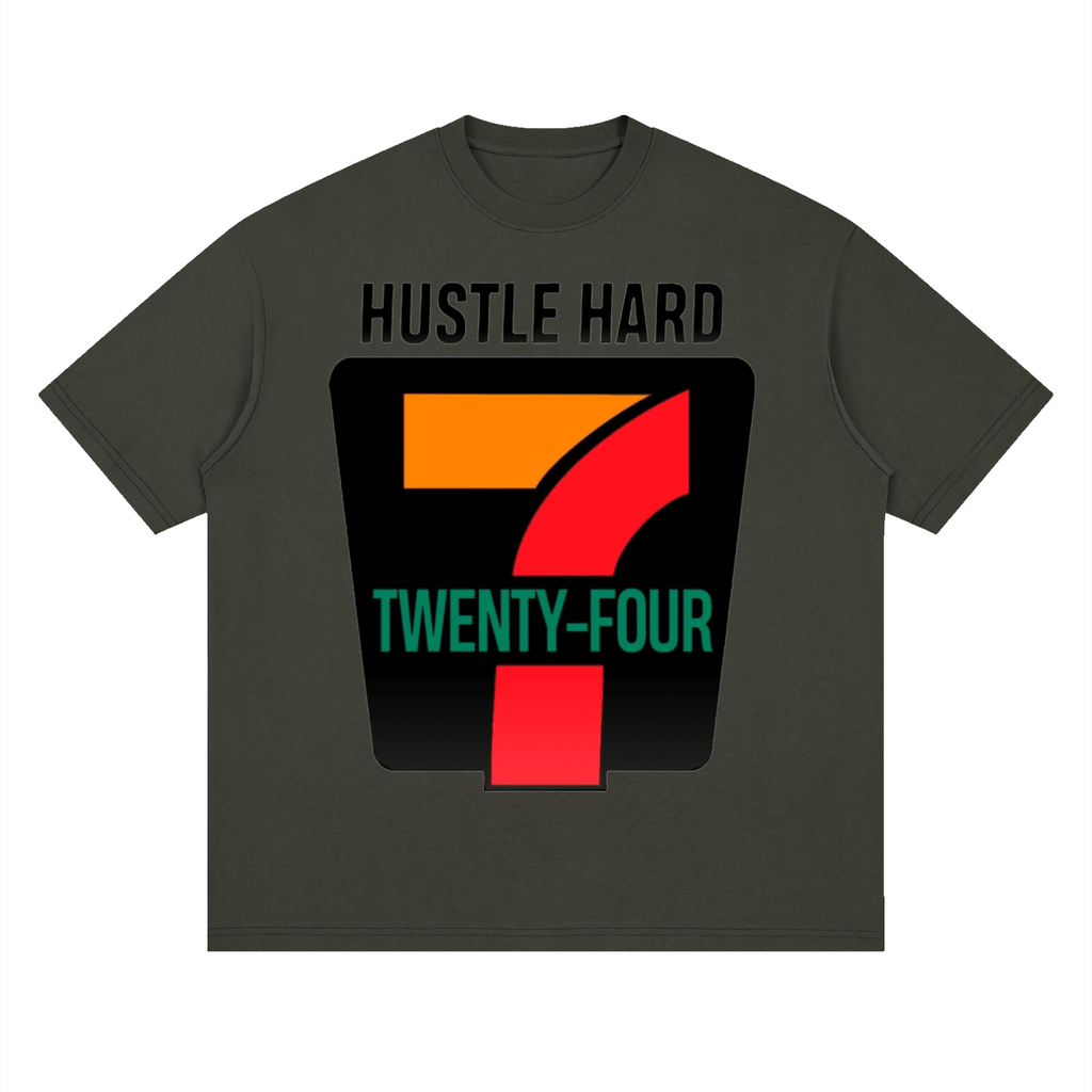 The Plug C.C Hustle Hard 24/7: Streetwear Loose Drop Shoulder T-Shirt - Art by Seepengoose: The Plug Clothing Company