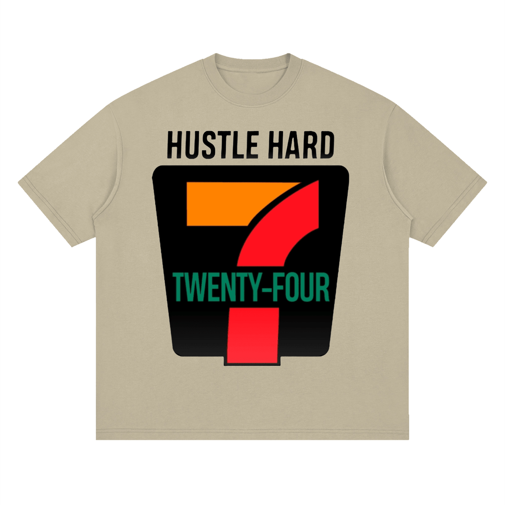 The Plug C.C Hustle Hard 24/7: Streetwear Loose Drop Shoulder T-Shirt - Art by Seepengoose: The Plug Clothing Company