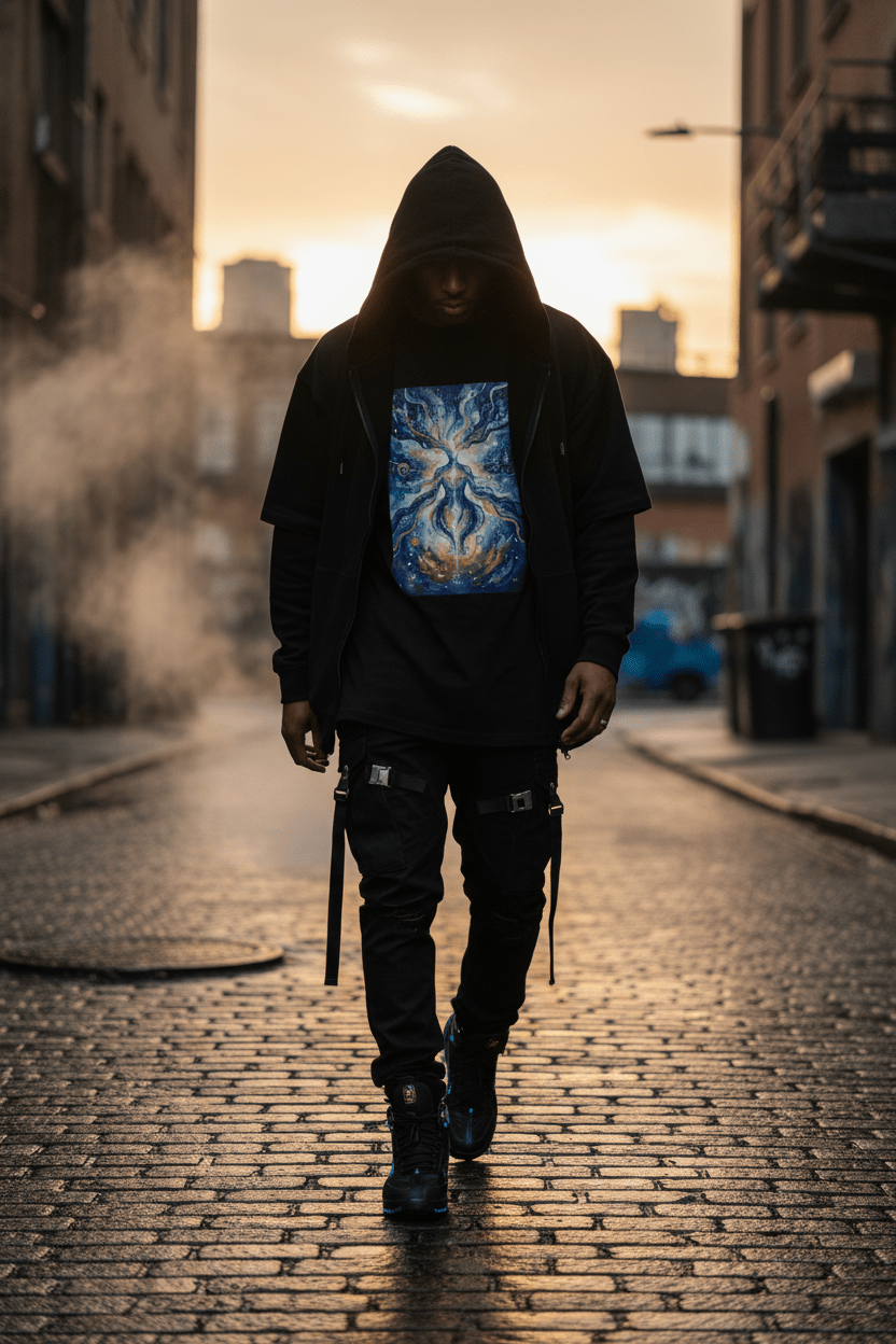 The Plug C.C. & Sidekick Collab.- Celestial Energy Art Oversized T‑Shirt - Art by Seepengoose: The Plug Clothing Company