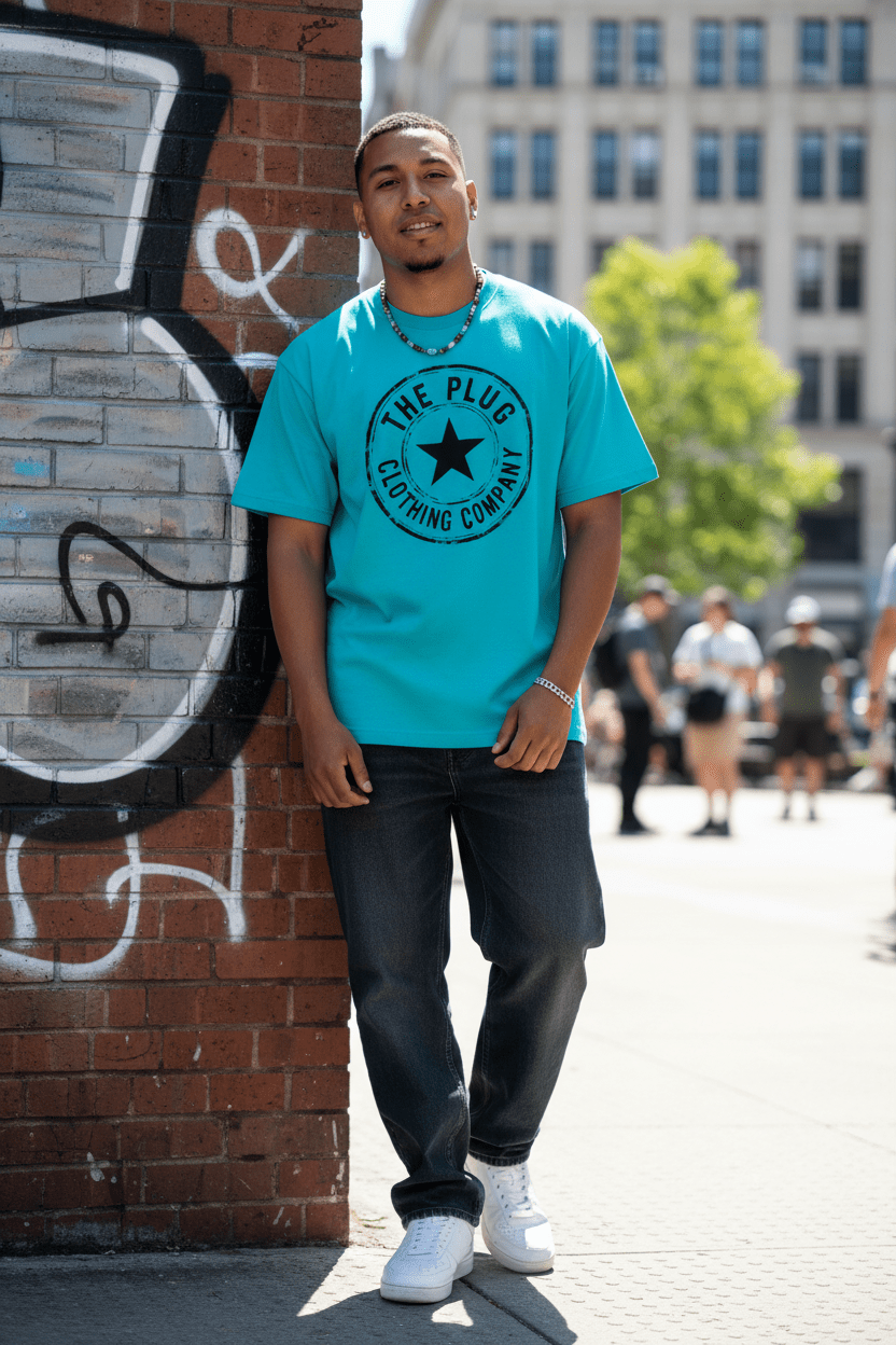The Plug Clothing Co. Drop Shoulder Cotton T-Shirt - Art by Seepengoose: The Plug Clothing Company