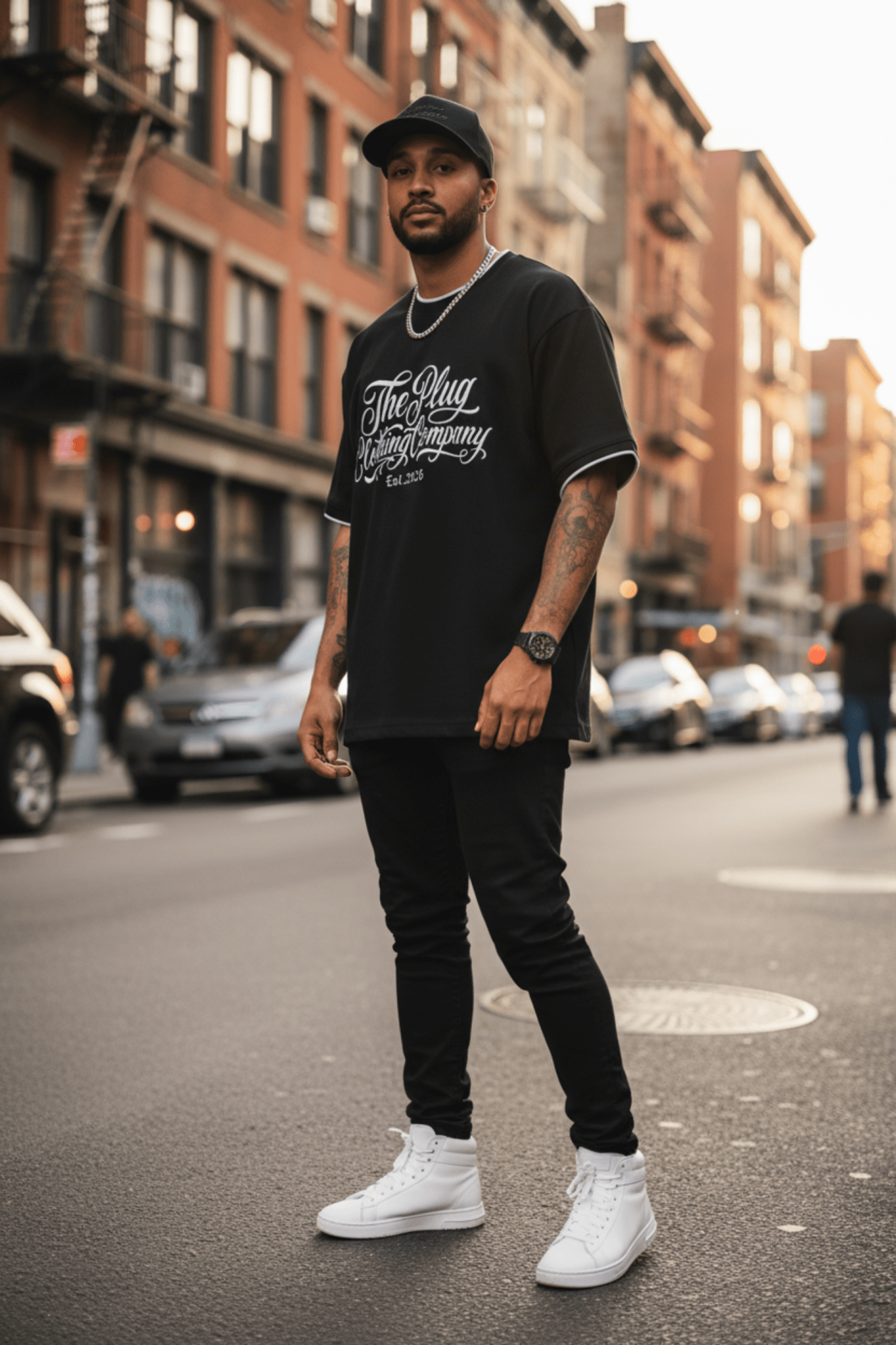 The Plug Clothing Co. in Chicano Script: Unisex Regular Fit T-Shirt - Art by Seepengoose: The Plug Clothing Company