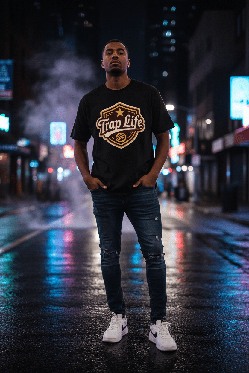 Trap Life Essential Heavyweight Cotton T-Shirt | The Plug Clothing Co. - Art by Seepengoose: The Plug Clothing Company
