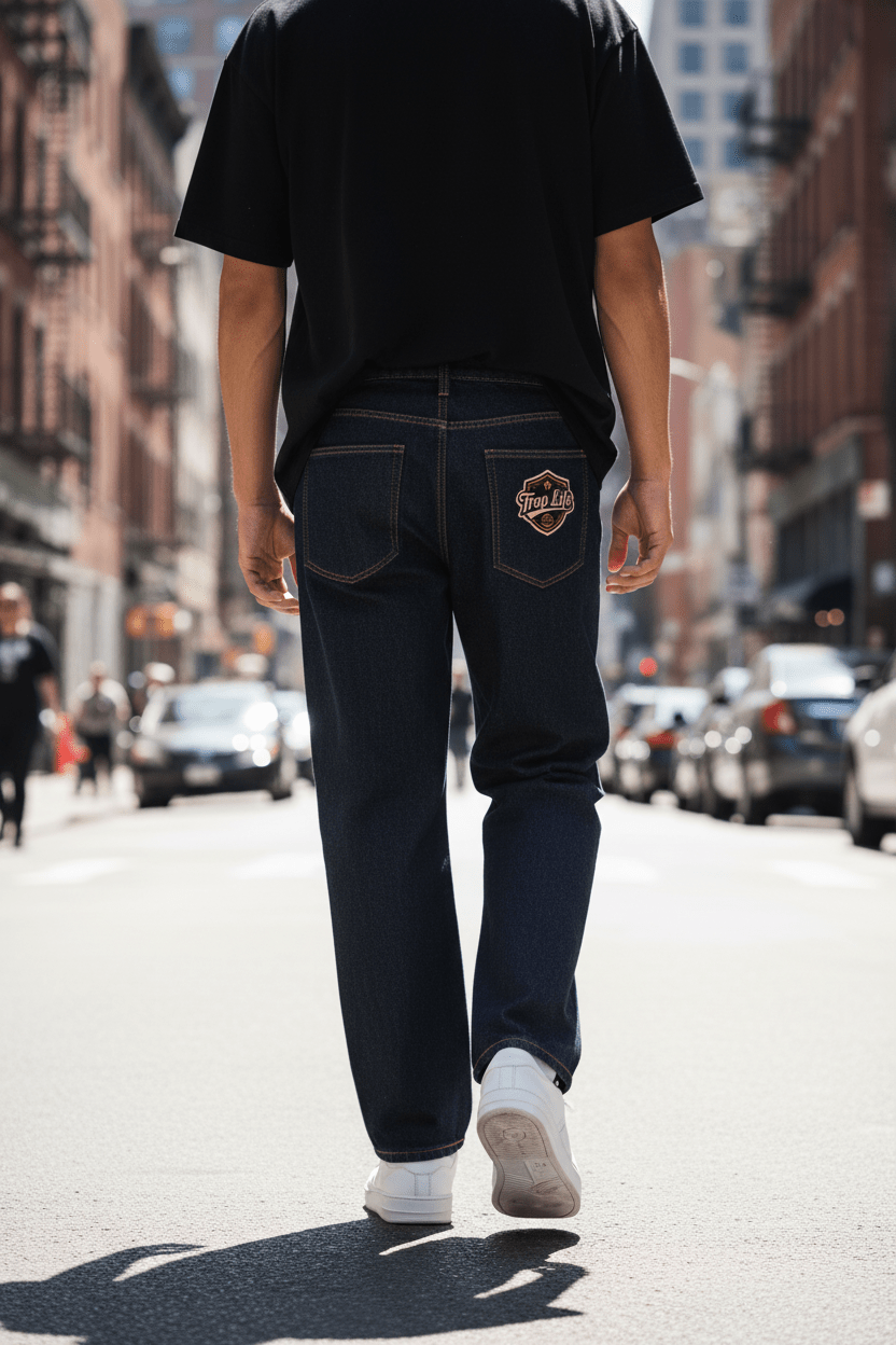 Trap Life Heavyweight Straight Leg Denim Jeans | The Plug Clothing Co. - Art by Seepengoose: The Plug Clothing Company