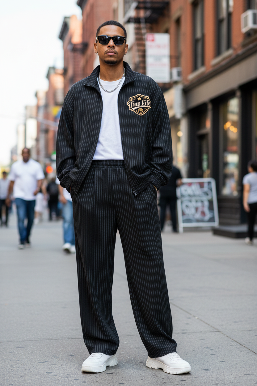 Trap Life Pinstripe Set - Front Lifestyle
