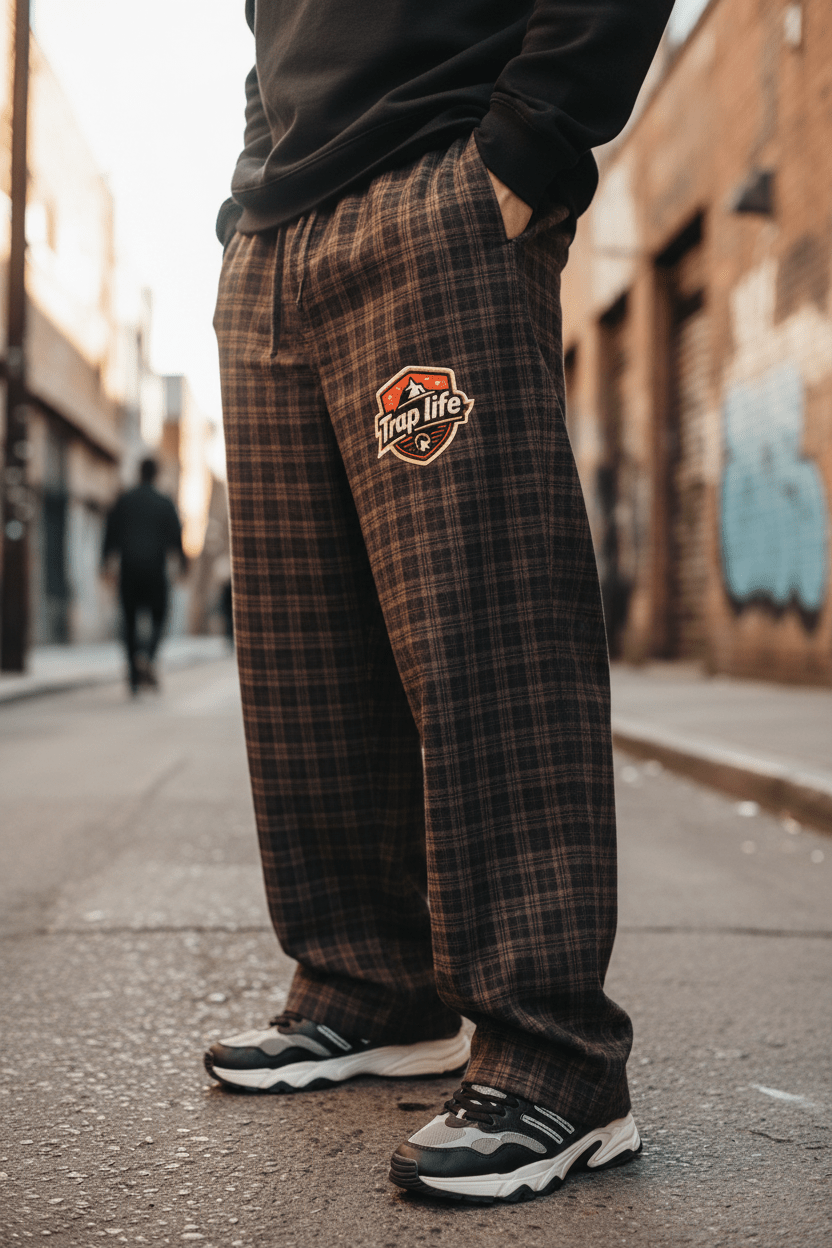 Trap Life Plaid Wide Leg Pants - Art by Seepengoose: The Plug Clothing Company