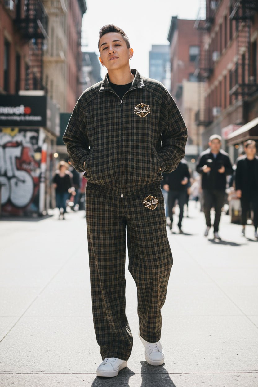 Trap Life Unisex Plaid Wide Leg Pants | The Plug Clothing Co. - Art by Seepengoose: The Plug Clothing Company