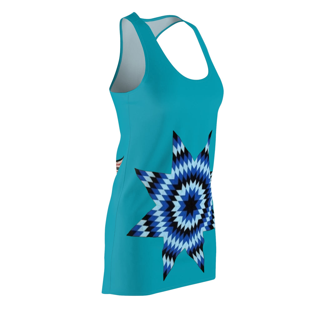 Turquoise Star & Hummingbird Racerback Dress - Native Pattern AOP - Art by Seepengoose: The Plug Clothing Company