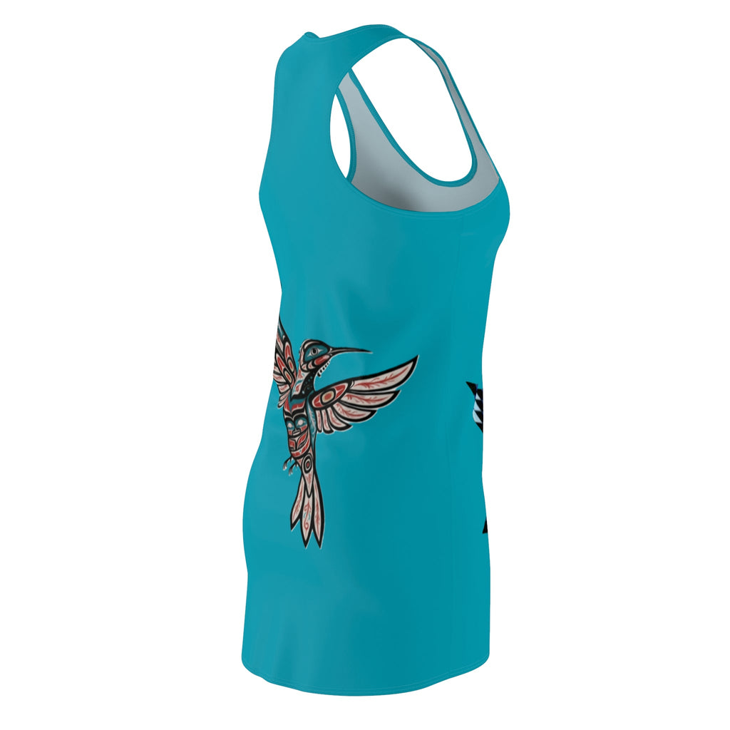 Turquoise Star & Hummingbird Racerback Dress - Native Pattern AOP - Art by Seepengoose: The Plug Clothing Company