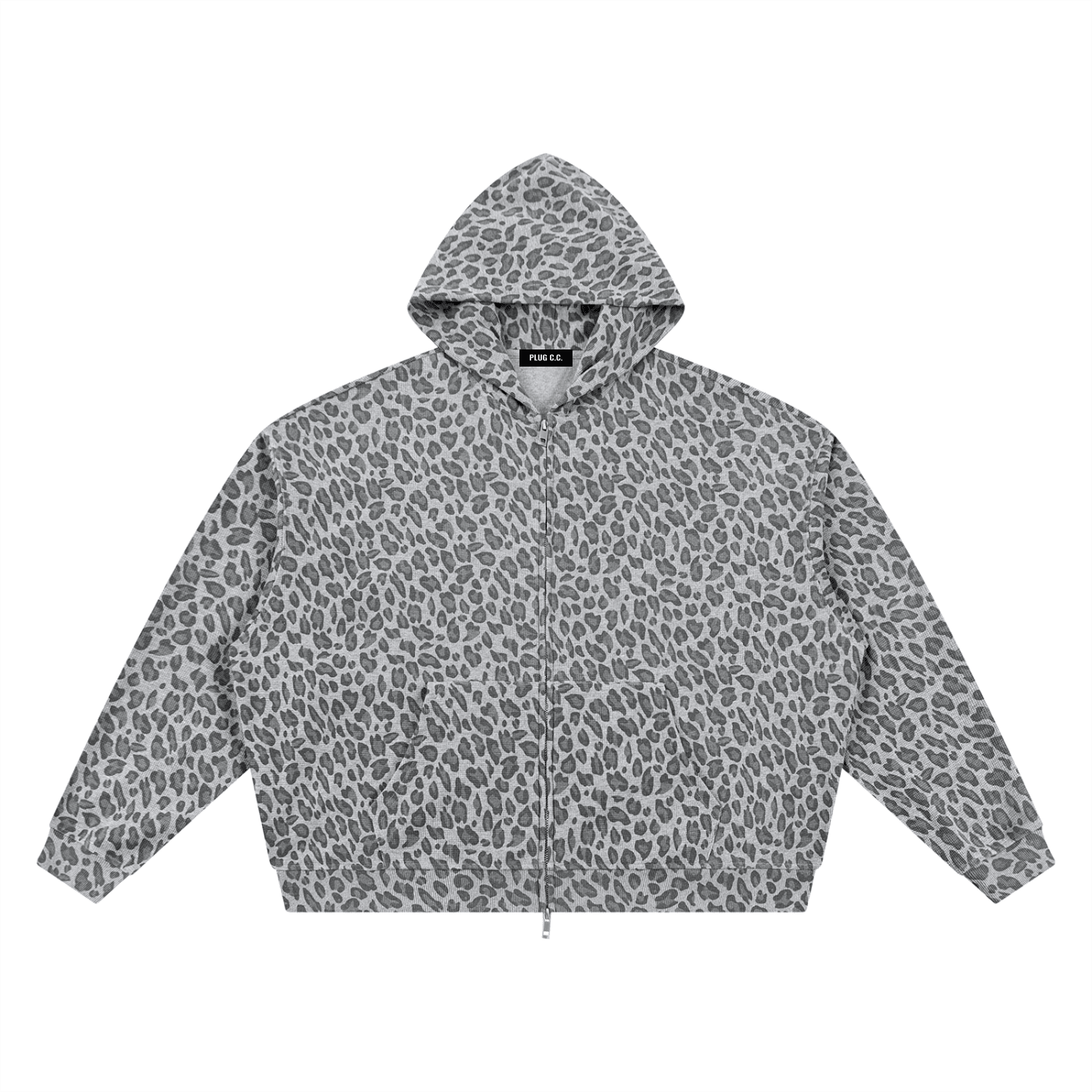 Unisex Leopard Print Waffle Full Zip Hoodie: Heart and Sparrow Tattoo - Art by Seepengoose: The Plug Clothing Company