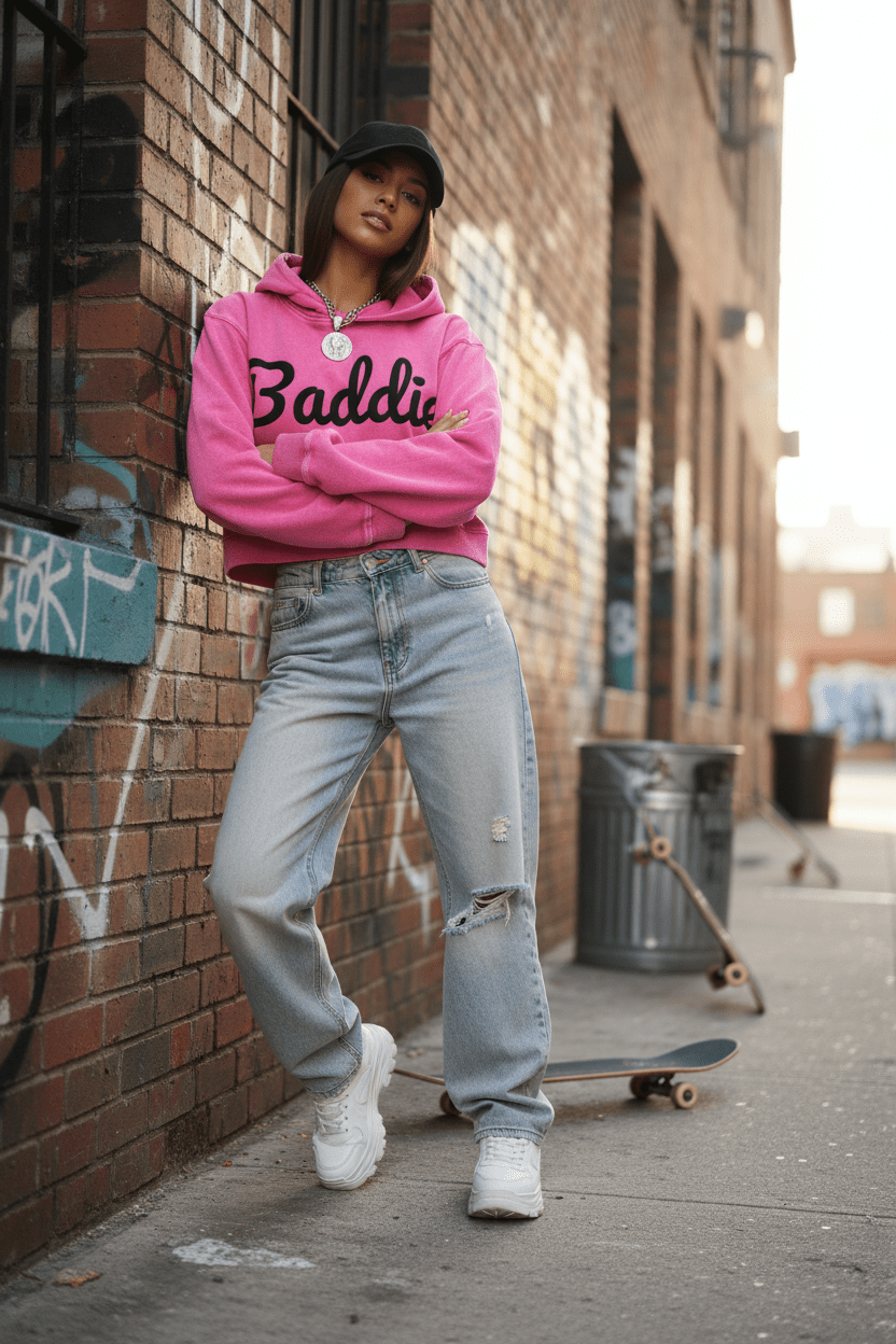Women’s Baddie Washed Crop Hoodie - Art by Seepengoose: The Plug Clothing Company