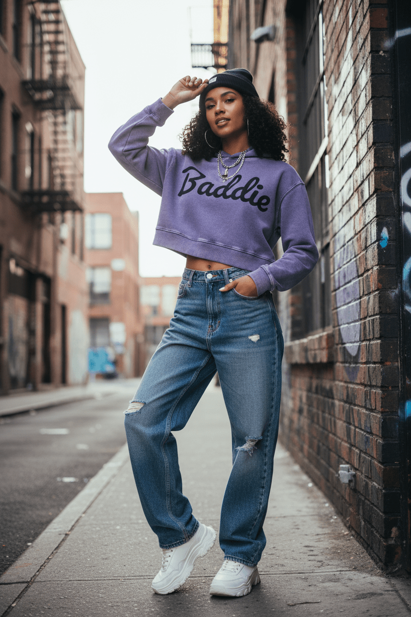 Women’s Baddie Washed Crop Hoodie - Art by Seepengoose: The Plug Clothing Company
